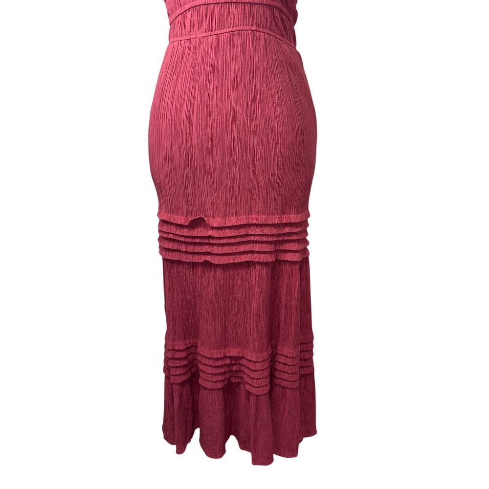 Max+Ash feminine cottagecore Pleated Tiered Midi Dress Rose Pink Flutter Sleeve - Picture 3 of 13